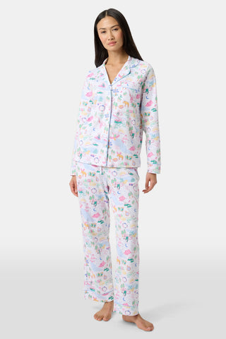 Roller Rabbit Pink Camp RR Long Sleeve Polo Pajamas