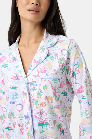 Roller Rabbit Pink Camp RR Long Sleeve Polo Pajamas