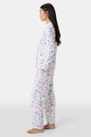 Roller Rabbit Pink Camp RR Long Sleeve Polo Pajamas