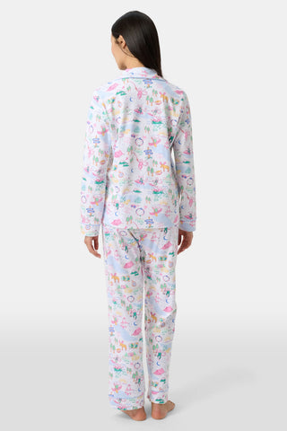 Roller Rabbit Pink Camp RR Long Sleeve Polo Pajamas