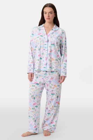 Roller Rabbit Pink Camp RR Long Sleeve Polo Pajamas