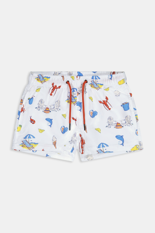 Roller Rabbit Red Boys Catch Of The Day Shortie Swim Trunk