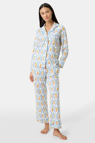 Roller Rabbit Orange Clementine Trellis Long Sleeve Polo Pajamas