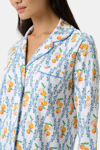 Roller Rabbit Orange Clementine Trellis Long Sleeve Polo Pajamas