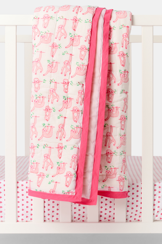 Roller Rabbit Pink Sleepy Sloth Baby Quilt