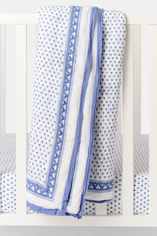 Roller Rabbit Blue Hearts Baby Quilt