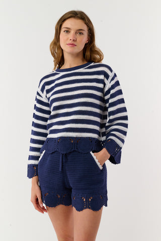 Roller Rabbit Navy Crochet Callista Top