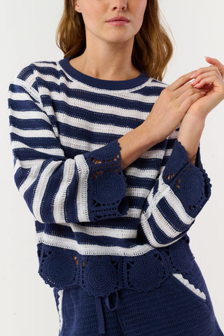 Roller Rabbit Navy Crochet Callista Top