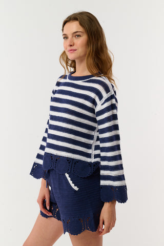 Roller Rabbit Navy Crochet Callista Top