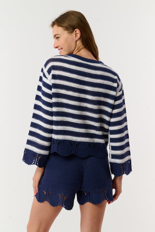 Roller Rabbit Navy Crochet Callista Top