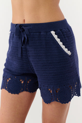 Roller Rabbit Navy Crochet Cameron Short