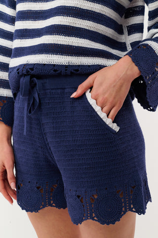 Roller Rabbit Navy Crochet Cameron Short