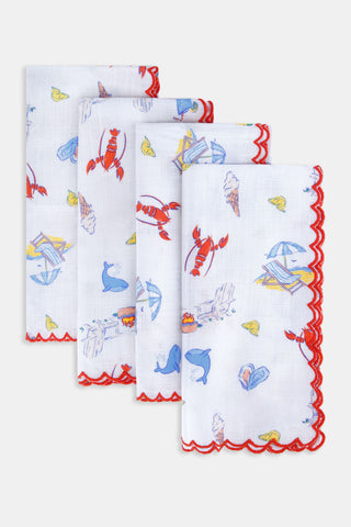 Roller Rabbit Red Catch Of The Day Napkin Set Of 4