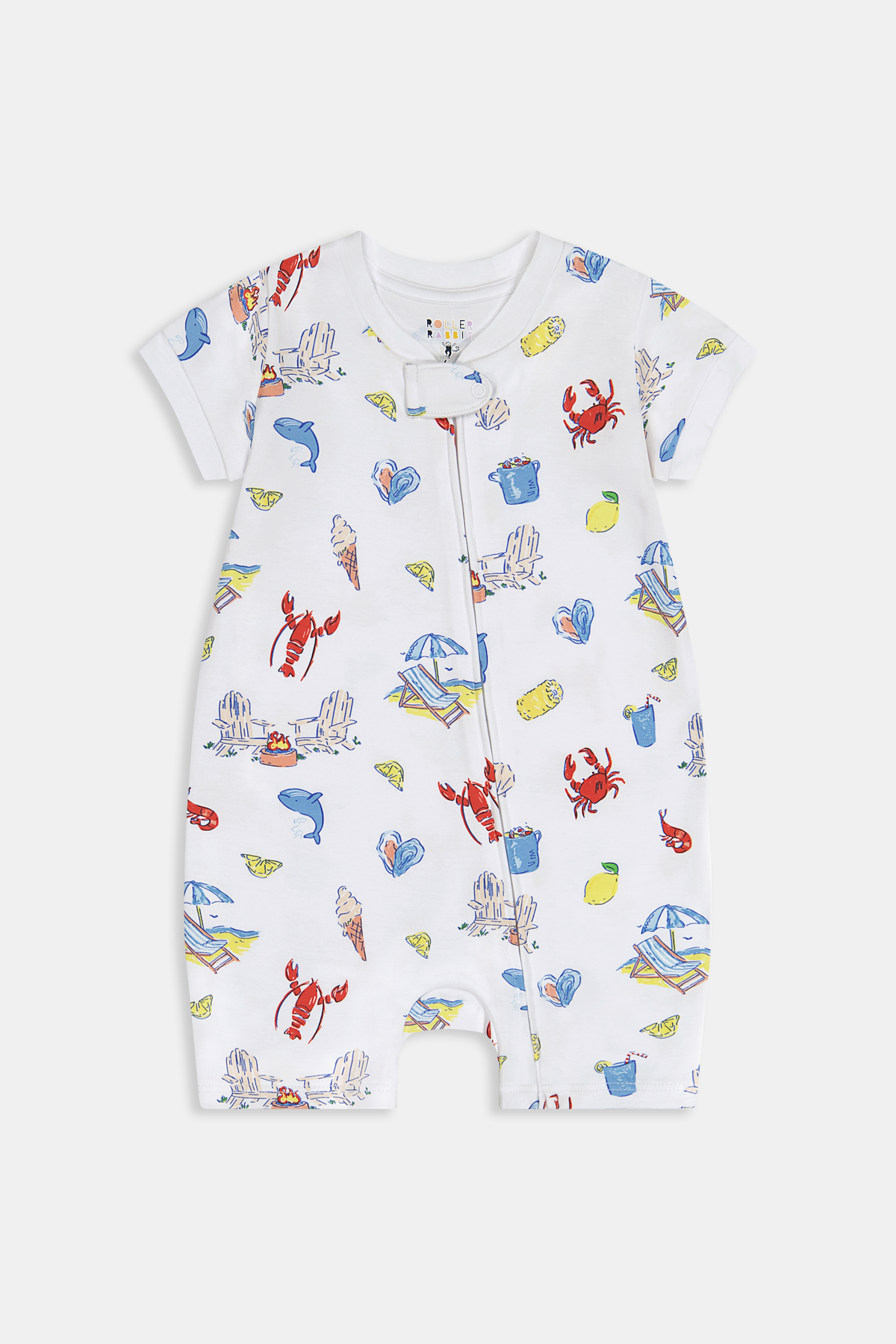 トップス Baby Short Sleeve Lap Onesie(70) Infant Catch Of The Day Short Sleeve Zipper Onesie | Roller Rabbit