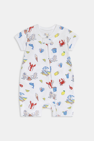 Roller Rabbit Red Infant Catch Of The Day Short Sleeve Zipper Onesie