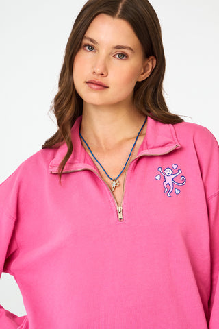 Roller Rabbit Berry Monkey Love Half Zip Sweatshirt