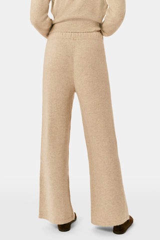 AFFINA Olivia Pant in beige cashmere blend, featuring a flare-leg silhouette, wide-leg fit, and an elastic drawstring waist.