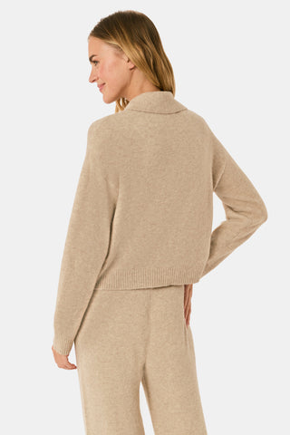 AFFINA Olivia Pant in beige cashmere blend, featuring a flare-leg silhouette, wide-leg fit, and an elastic drawstring waist.