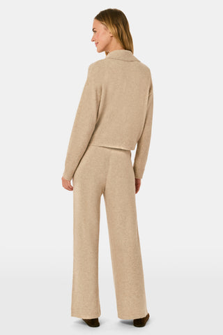 AFFINA Olivia Pant in beige cashmere blend, featuring a flare-leg silhouette, wide-leg fit, and an elastic drawstring waist.
