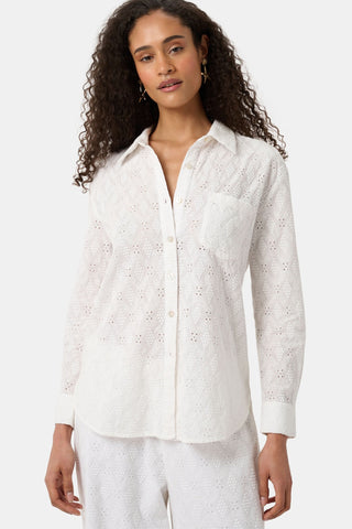 Roller Rabbit White Eyelet Lattice Boyfriend Shirt