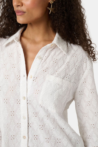 Roller Rabbit White Eyelet Lattice Boyfriend Shirt