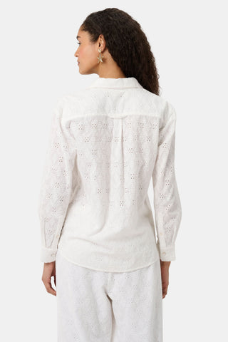 Roller Rabbit White Eyelet Lattice Boyfriend Shirt