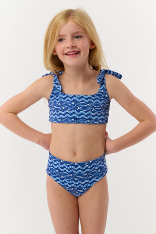 Roller Rabbit Navy Kids Fish Stripe/Ruban Reversible Cora Bikini