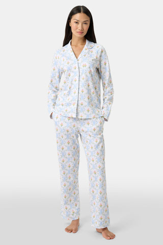 Roller Rabbit x Hill House Floral Monkey Trellis Long Sleeve Polo Pajamas
