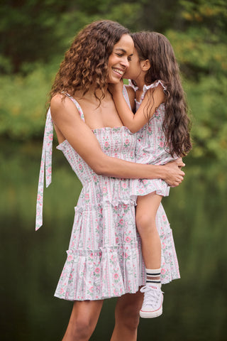 Roller Rabbit x Hill House Pink Monkey Block Stripe Ribbon Charlotte Nap Dress