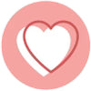 A simple heart icon outlined in red inside a solid pink circle, with a subtle white heart shape partially visible behind the outline.