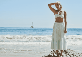 Woman in Roller Rabbit Bikini and Skirt