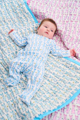 Roller Rabbit Infant Blue Hoppy Zipper Footie