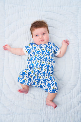 Roller Rabbit Blue Monkey Infant Short Sleeve Onesie