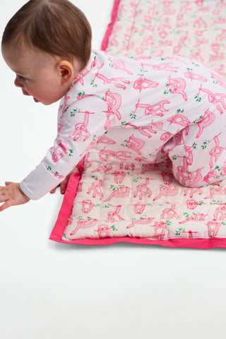 Roller Rabbit Pink Sleepy Sloth Baby Quilt