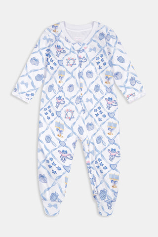 Roller Rabbit Blue Infant Starry Nights Lattice Zipper Footie