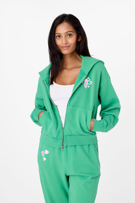 Roller Rabbit Kelly Green Monkey Puff Cropped Zip Up