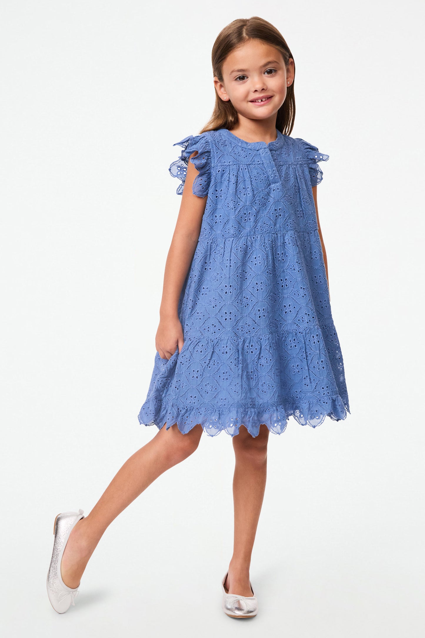 Roller Rabbit Blue Kids Elsa Eyelet Embroidery Patty Dress