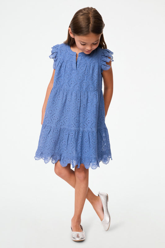 Roller Rabbit Blue Kids Elsa Eyelet Embroidery Patty Dress