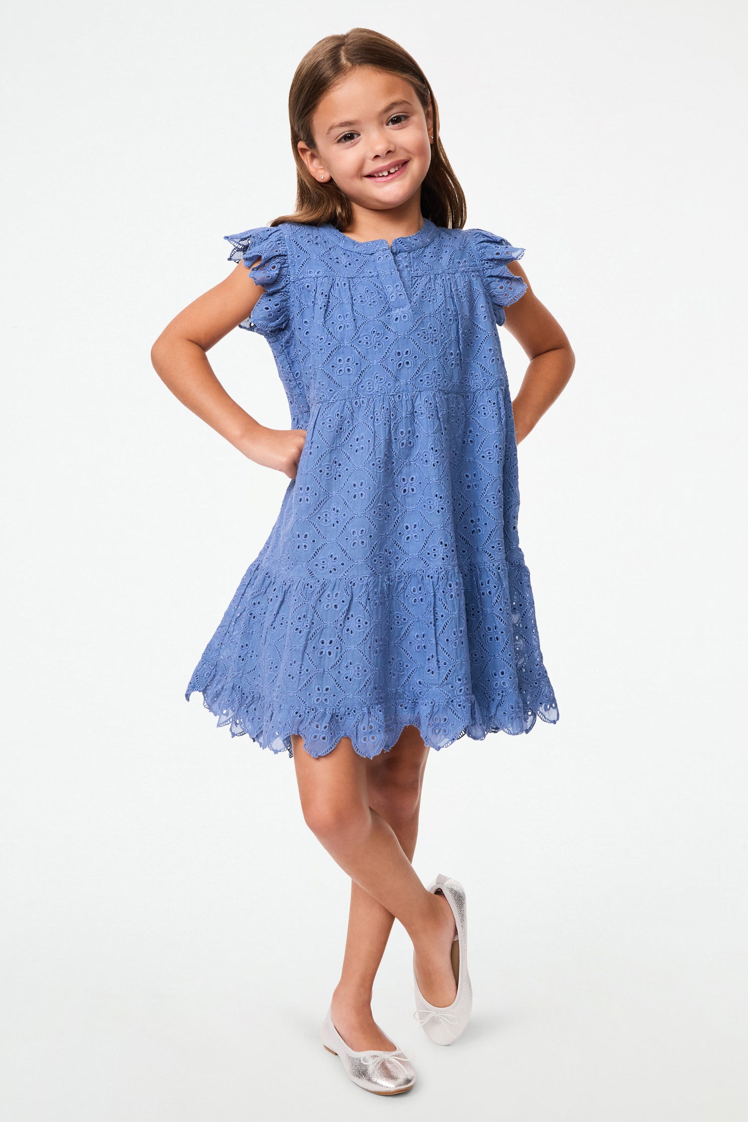 Roller Rabbit Blue Kids Elsa Eyelet Embroidery Patty Dress