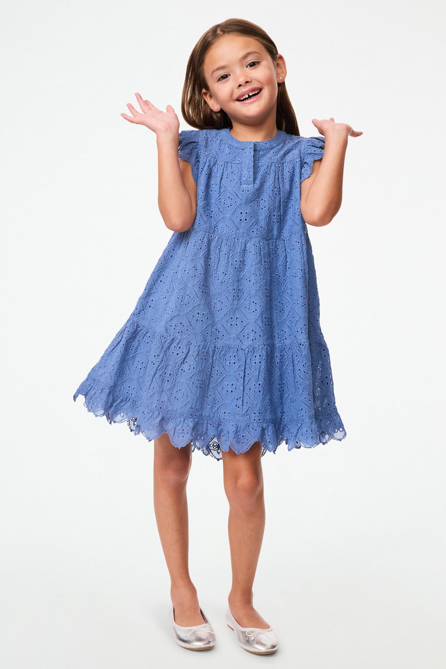 Roller Rabbit Blue Kids Elsa Eyelet Embroidery Patty Dress