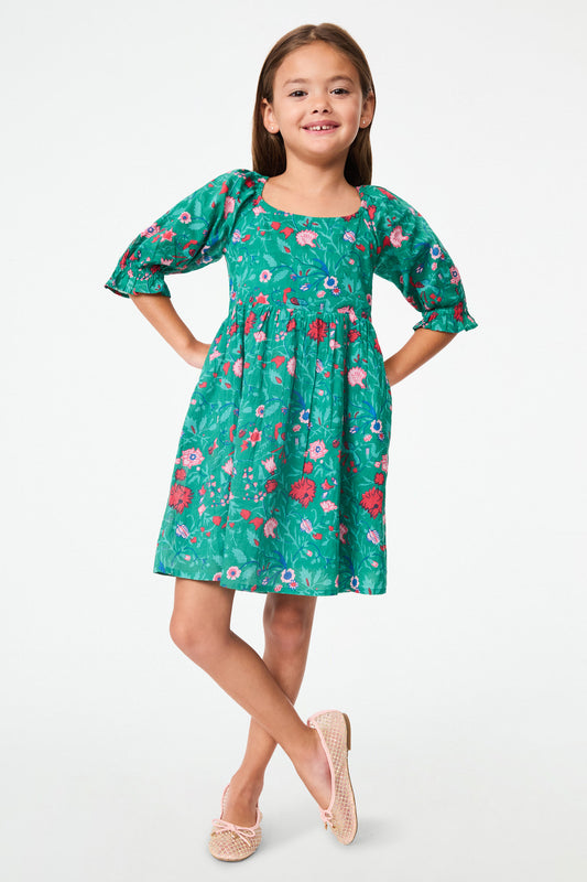 Roller Rabbit Green Kids Pavone Floral Nancy Dress