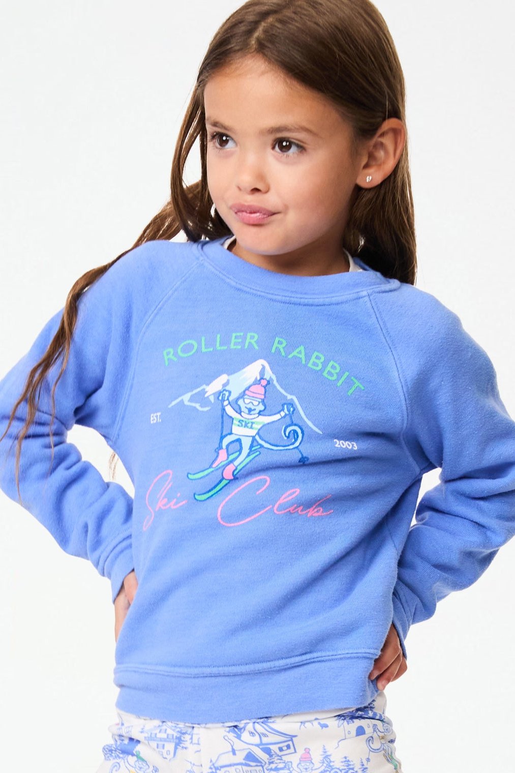 Roller Rabbit Blue Kids Ski Club Crewneck