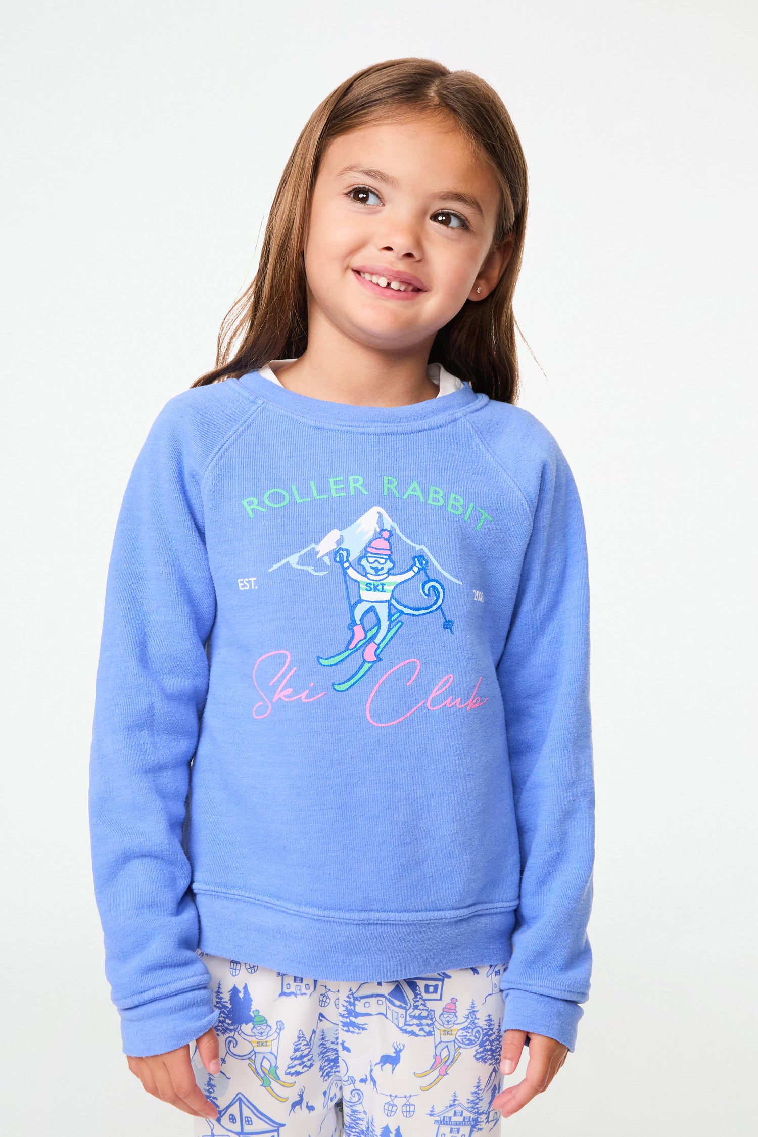 Roller Rabbit Blue Kids Ski Club Crewneck