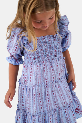 ROLLER RABBIT BLUE KIDS HOLLY BOWS CIERA DRESS