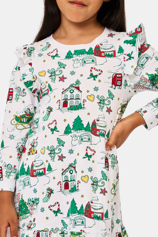 ROLLER RABBIT GREEN KIDS SNOW VILLAGE ISA DRESS