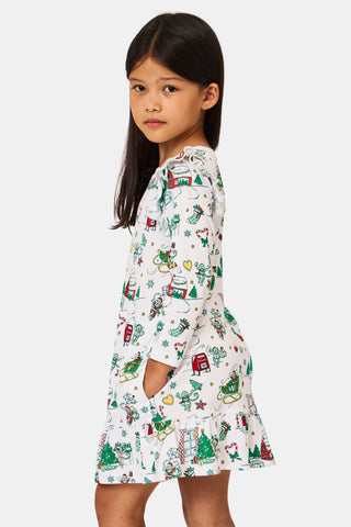 ROLLER RABBIT GREEN KIDS SNOW VILLAGE ISA DRESS