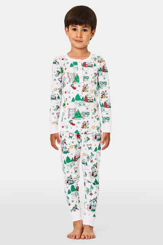 ROLLER RABBIT GREEN KIDS SNOW VILLAGE PAJAMAS