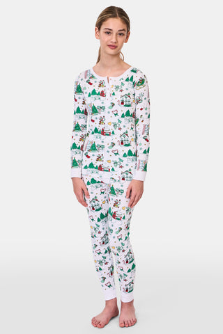ROLLER RABBIT GREEN KIDS SNOW VILLAGE PAJAMAS