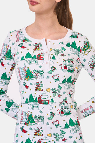  ROLLER RABBIT GREEN KIDS SNOW VILLAGE PAJAMAS