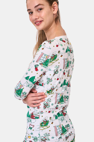 ROLLER RABBIT GREEN KIDS SNOW VILLAGE PAJAMAS